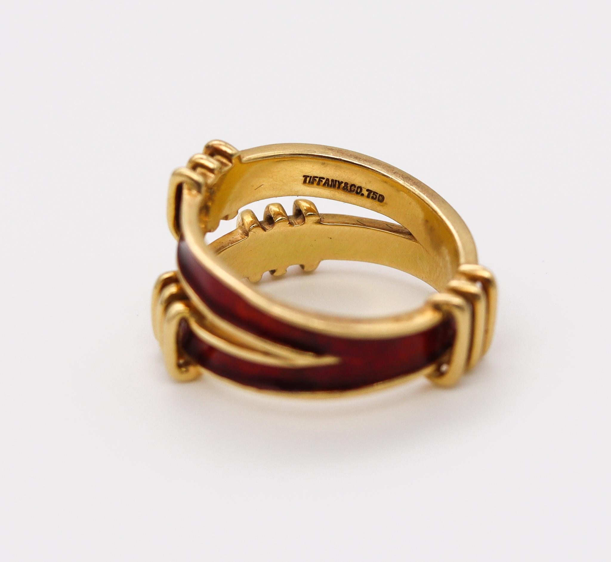 Tiffany & Co. 1970 By Schlumberger Red Enamel Double Tiered Ring in 18Kt Gold 1