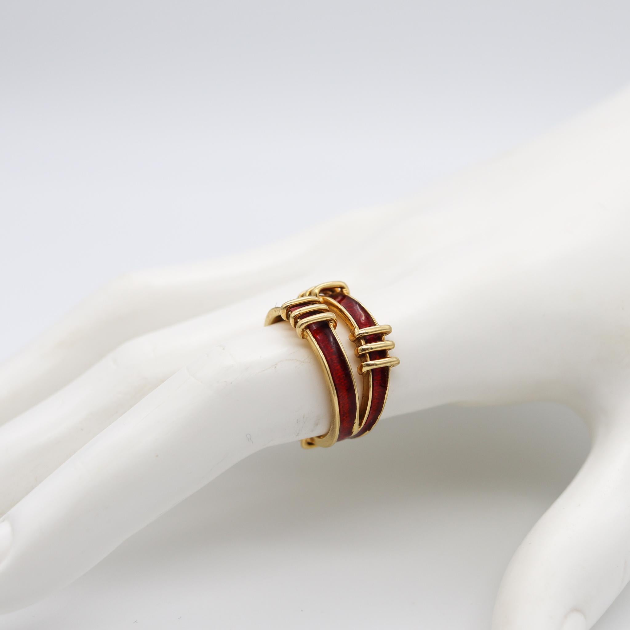 Tiffany & Co. 1970 By Schlumberger Red Enamel Double Tiered Ring in 18Kt Gold 2