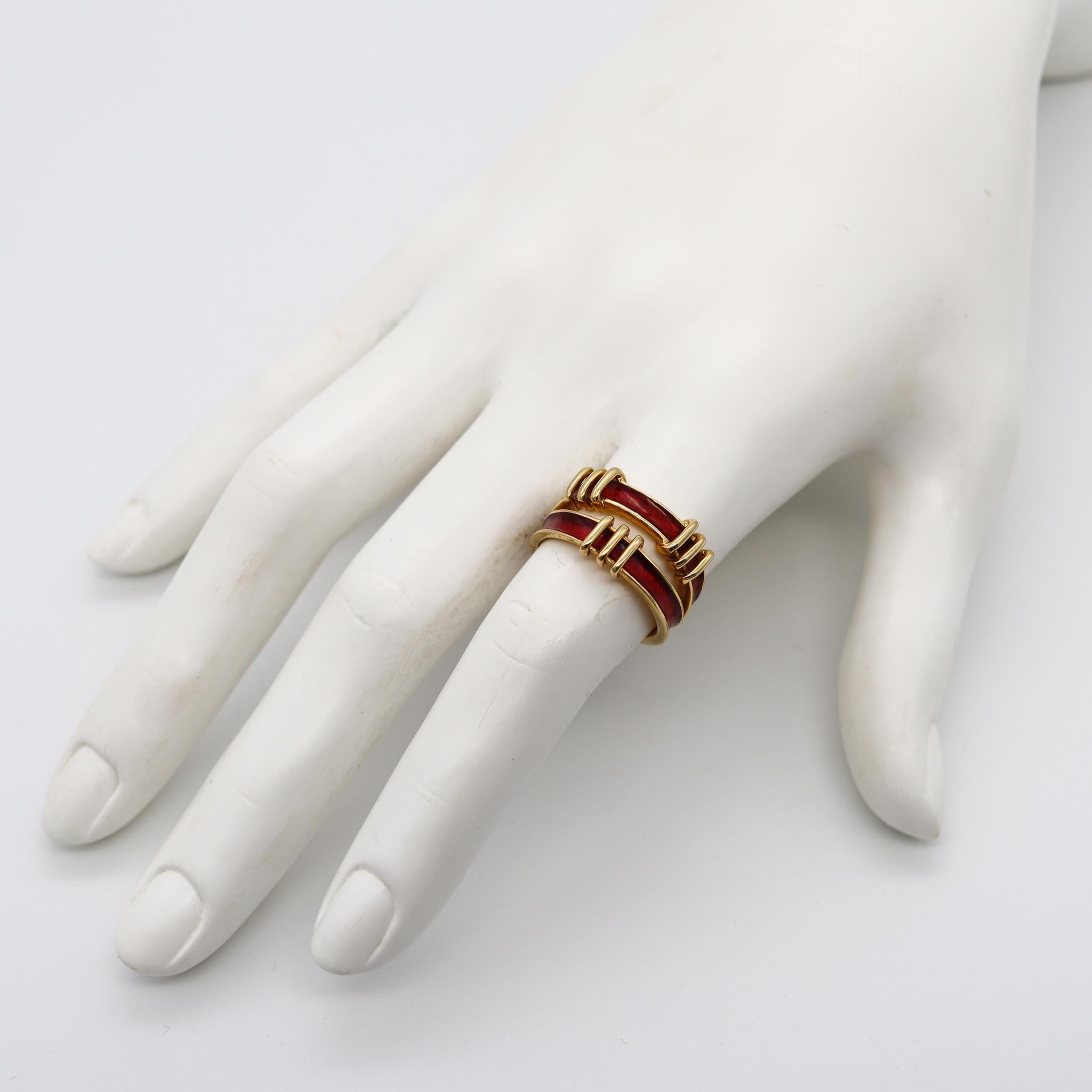 Tiffany & Co. 1970 By Schlumberger Red Enamel Double Tiered Ring in 18Kt Gold 3