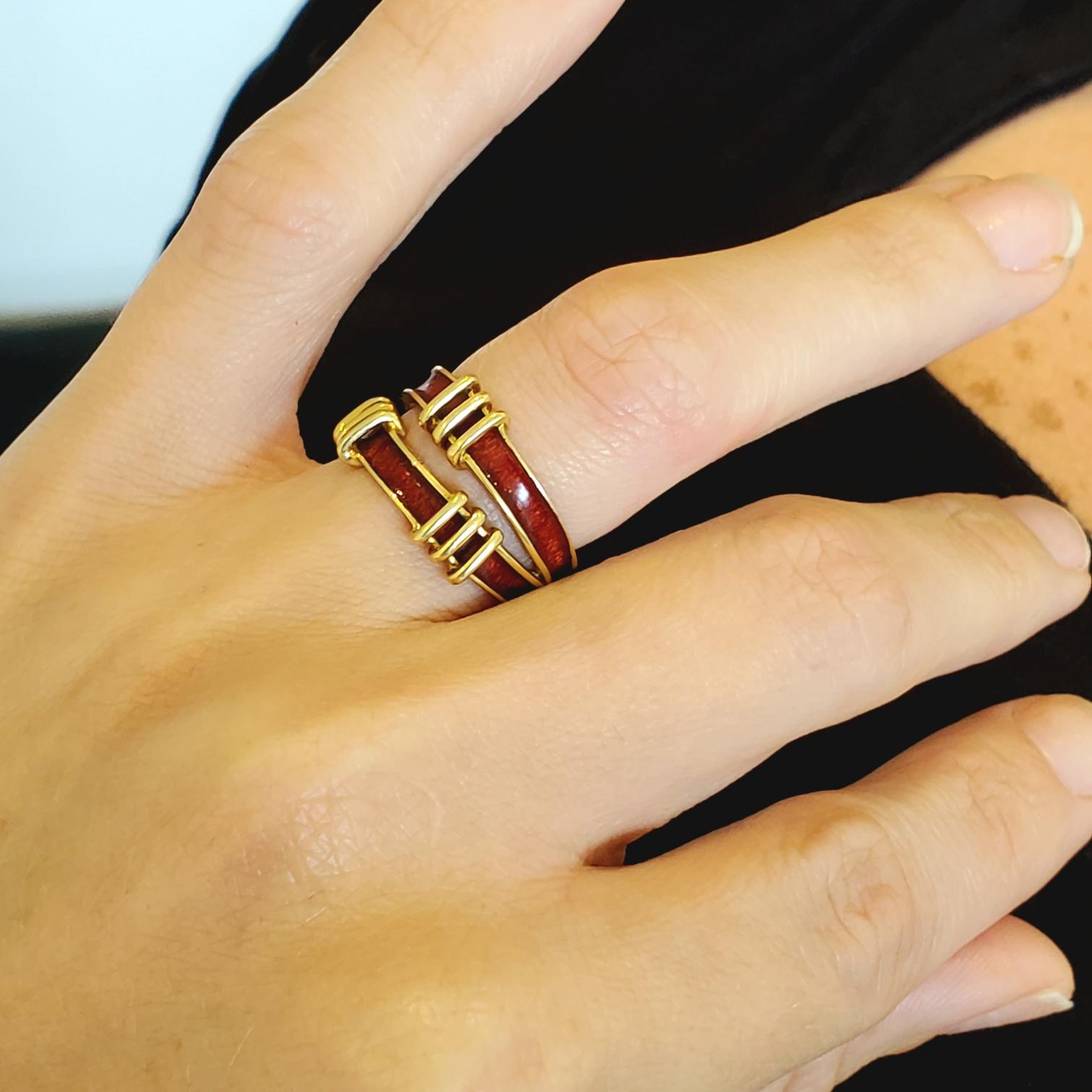 Tiffany & Co. 1970 By Schlumberger Red Enamel Double Tiered Ring in 18Kt Gold 4