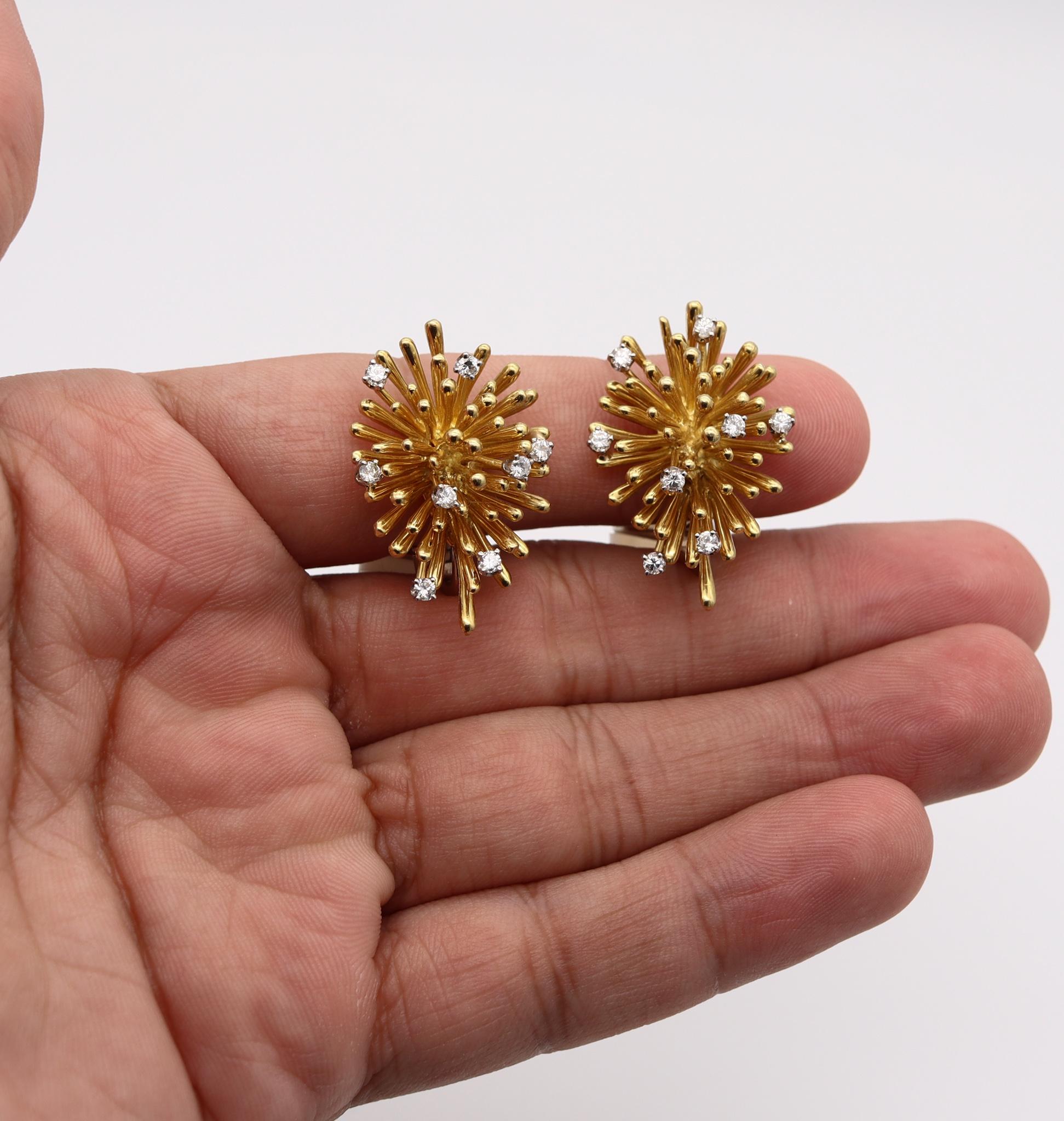 Brilliant Cut Tiffany & Co 1970 Clips on Spikes Earrings in 18Kt Gold with 1.02 Ctw Diamonds