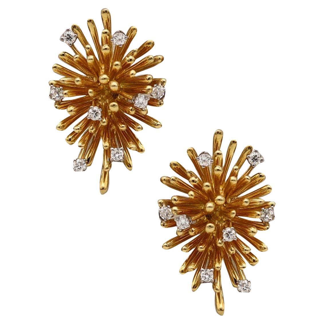 Tiffany & Co 1970 Clips on Spikes Earrings in 18Kt Gold with 1.02 Ctw Diamonds