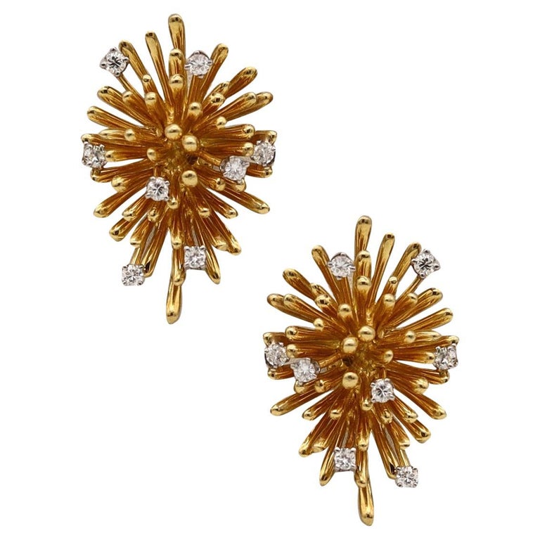 Tiffany and Co 1970 Clips on Spikes Earrings in 18Kt Gold with 1.02 Ctw
