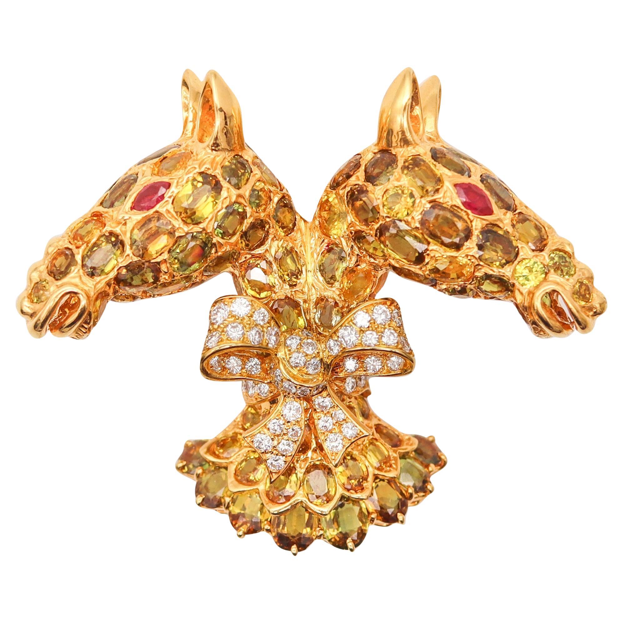 TIFFANY & CO. 1970 Donald Claflin Giraffe Brooch 18Kt With 73.10 Ctw Sapphires