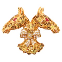 TIFFANY & CO. 1970 Donald Claflin Giraffe Brooch 18Kt With 73.10 Ctw Sapphires
