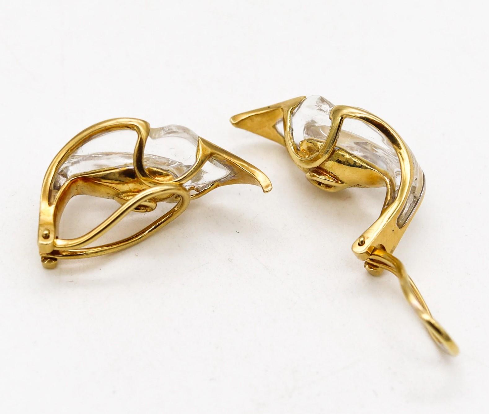 Tiffany & Co 1970 Elsa Peretti Rock Quartz Lilies Clips on Earrings in 18Kt Gold In Excellent Condition In Miami, FL