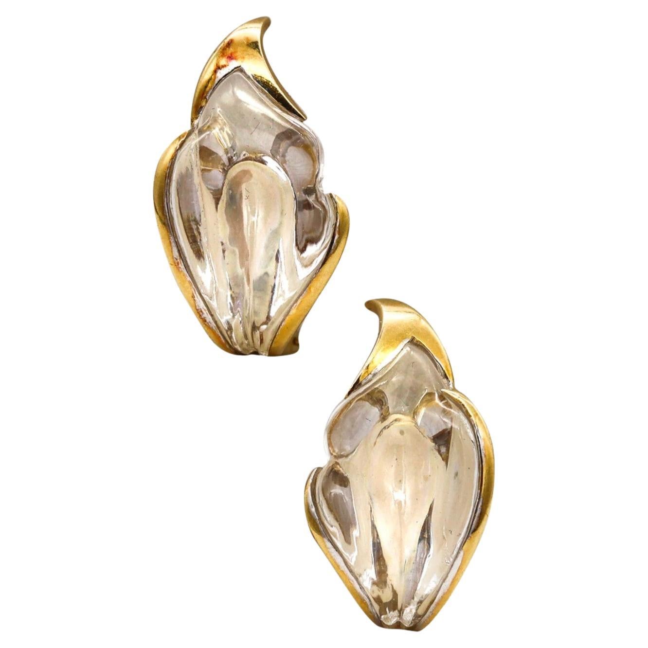 Tiffany & Co 1970 Elsa Peretti Rock Quartz Lilies Clips on Earrings in 18Kt Gold