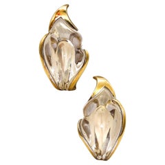 Retro Tiffany & Co 1970 Elsa Peretti Rock Quartz Lilies Clips on Earrings in 18Kt Gold