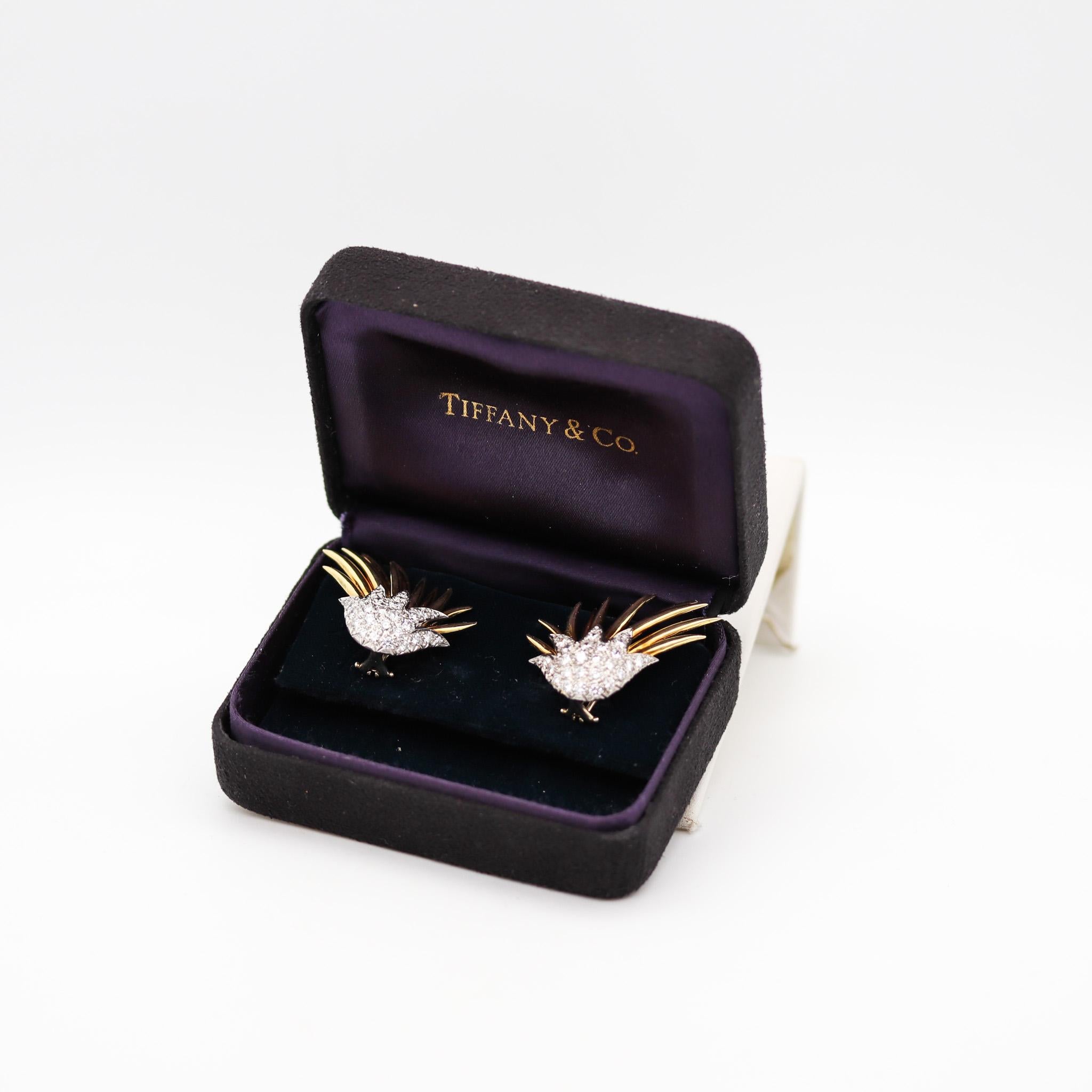 Women's Tiffany & Co 1970 Flames Earrings In 18Kt Gold & Platinum With 3.46 Ctw Diamonds