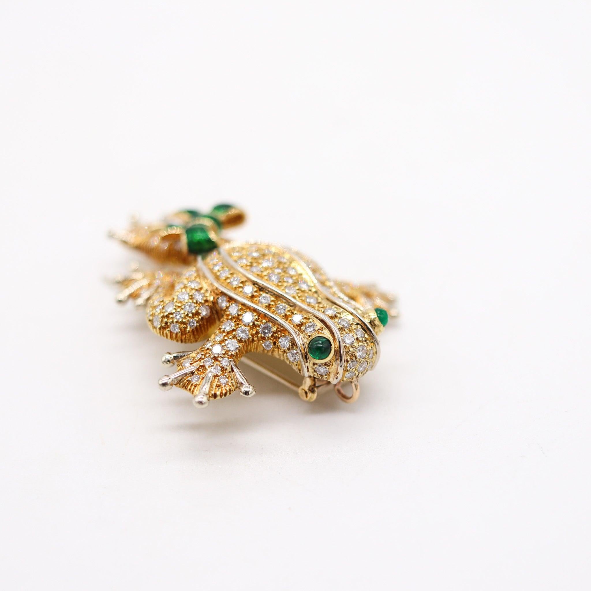 TIFFANY & CO. 1970 Broche Rana Oro Amarillo 18Kt Con 6.62 Cwt Diamantes Y Esmeralda en venta 1