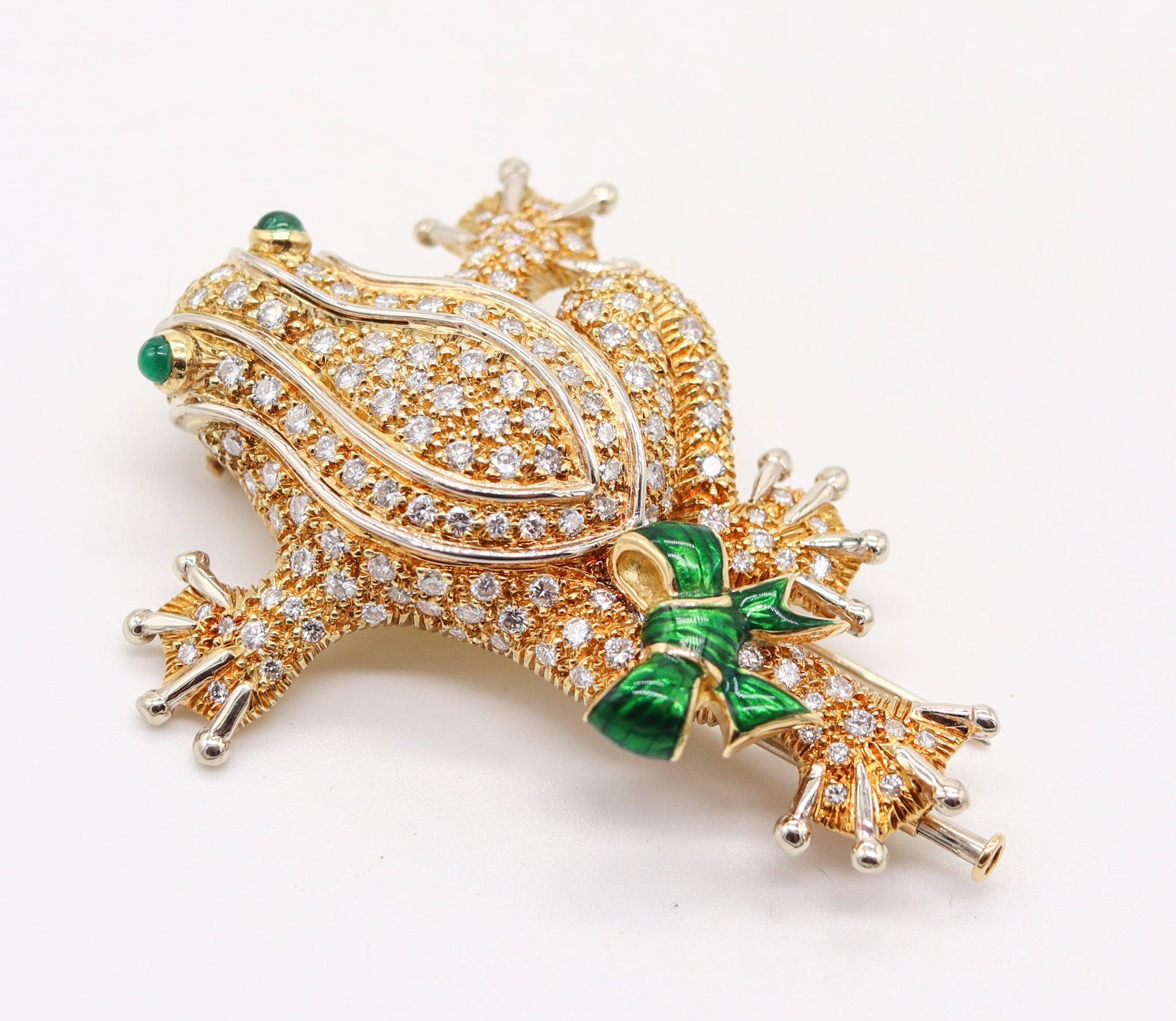 TIFFANY & CO. 1970 Broche Rana Oro Amarillo 18Kt Con 6.62 Cwt Diamantes Y Esmeralda en venta 2