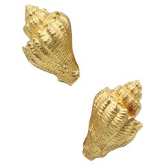 Vintage Tiffany & Co. 1970 George Schuler Seashells Clips Earrings In 18Kt Yellow Gold