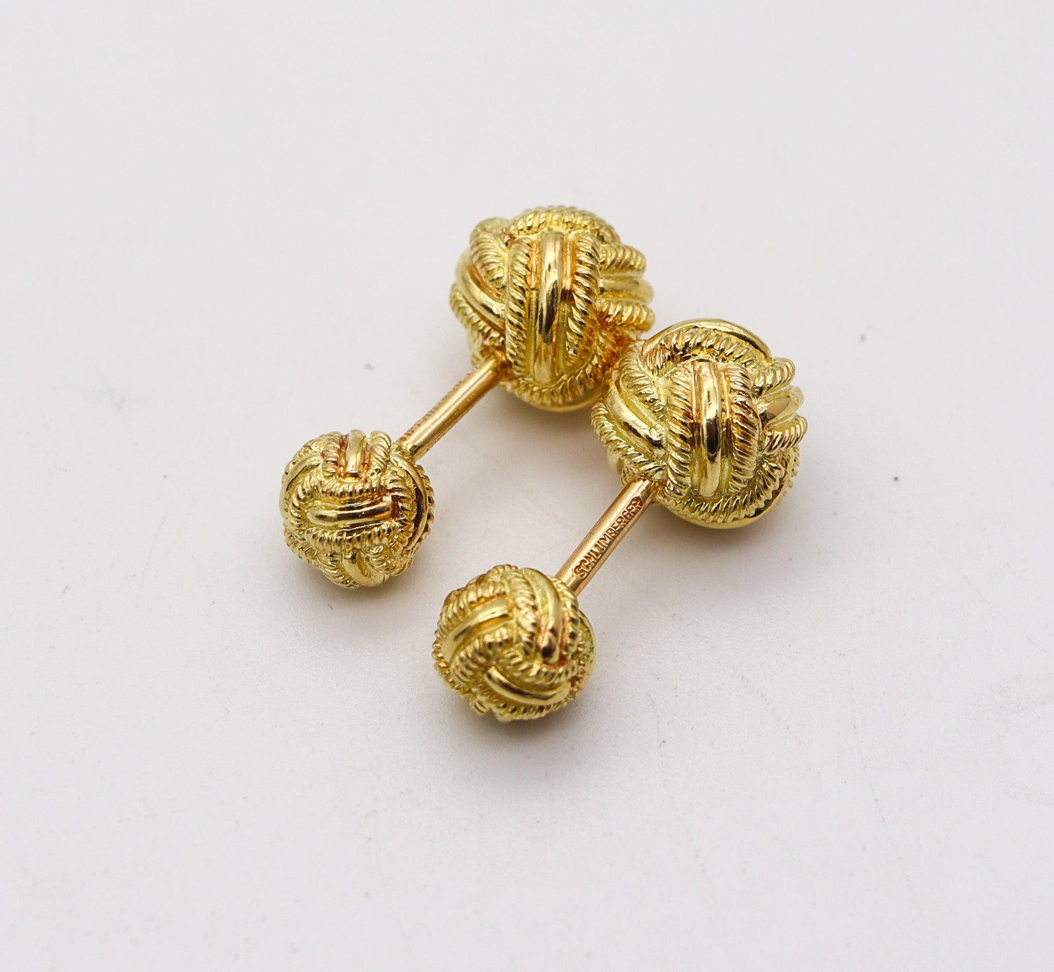 Modernist TIFFANY & CO. 1970 Jean Schlumberger Cufflinks In Solid Woven 18Kt Yellow Gold For Sale