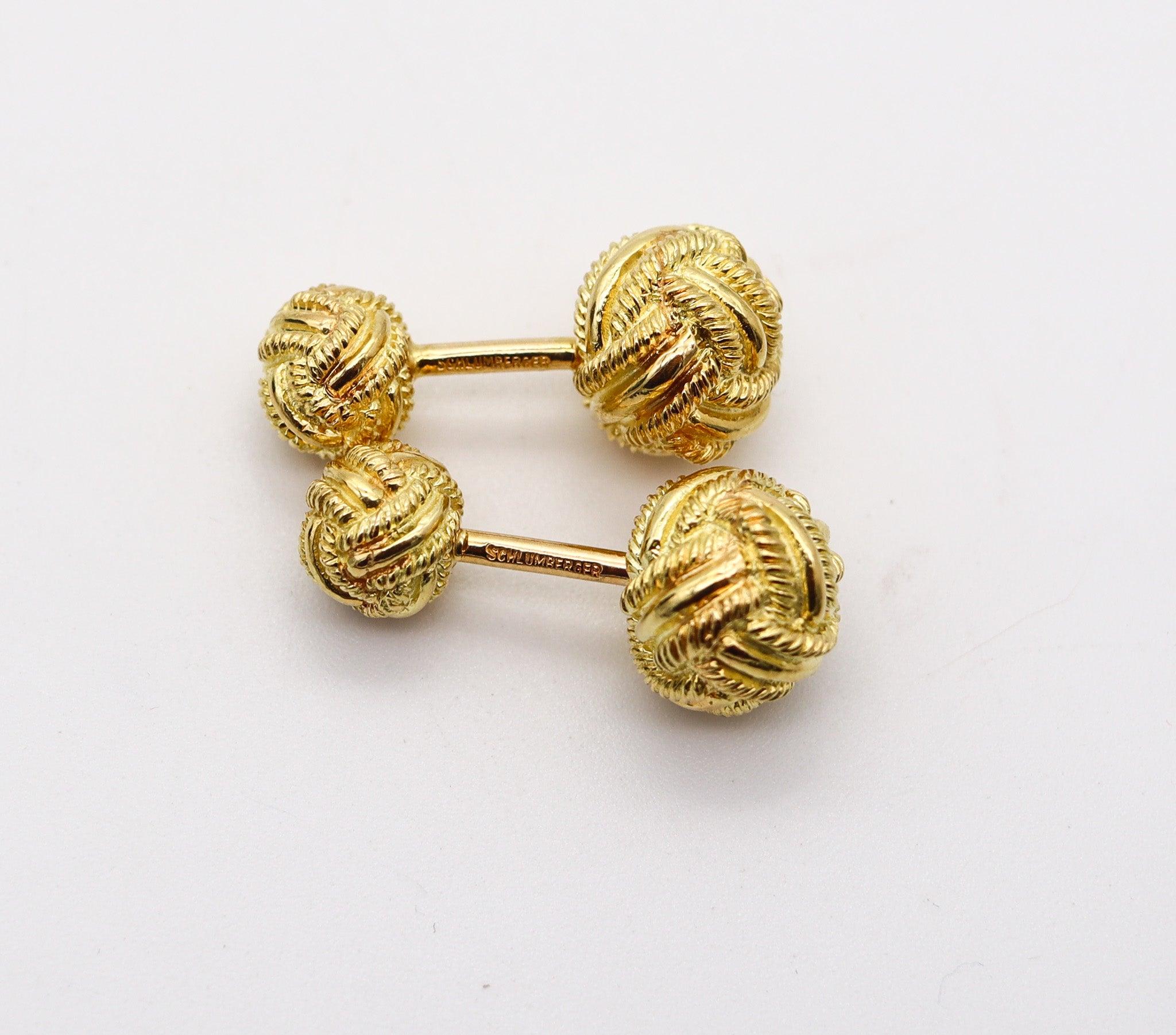 TIFFANY & CO. 1970 Jean Schlumberger Cufflinks In Solid Woven 18Kt Yellow Gold In Excellent Condition For Sale In Miami, FL