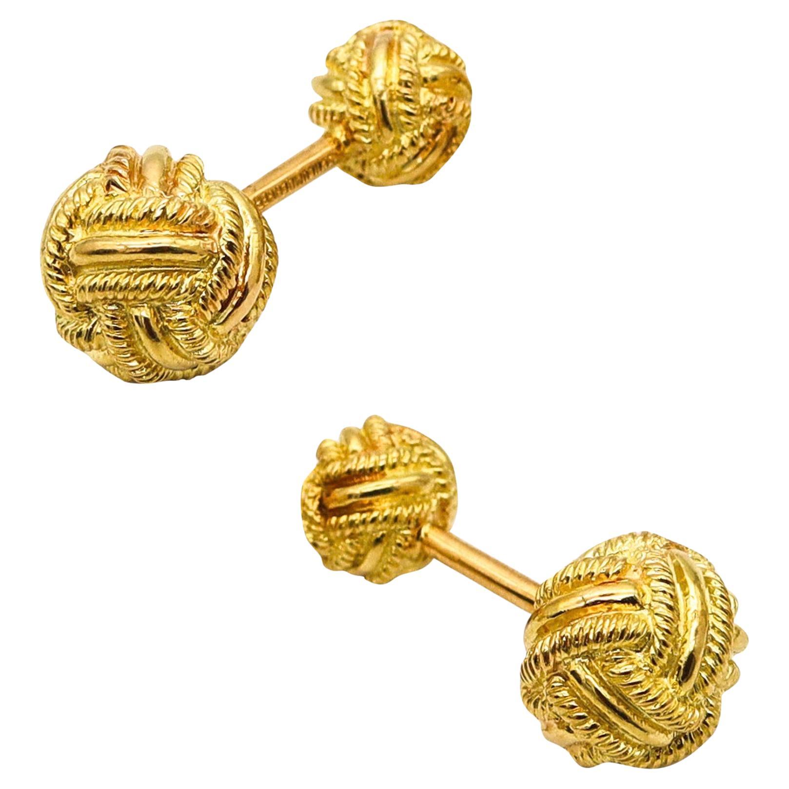 TIFFANY & CO. 1970 Jean Schlumberger Cufflinks In Solid Woven 18Kt Yellow Gold For Sale