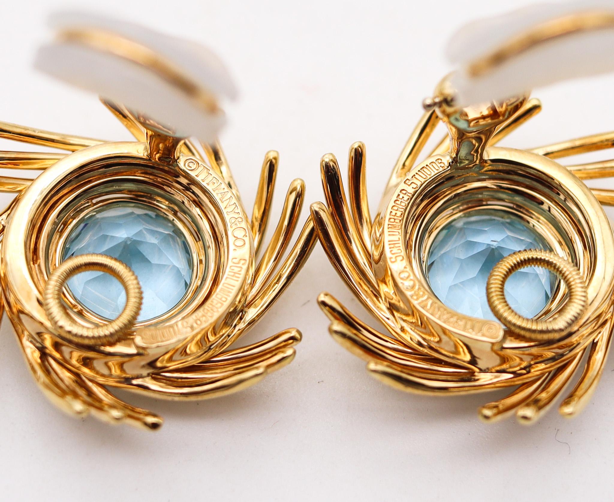 Modernist Tiffany & Co 1970 Jean Schlumberger Earrings In 18Kt Gold With 16 Ctw Aquamarine