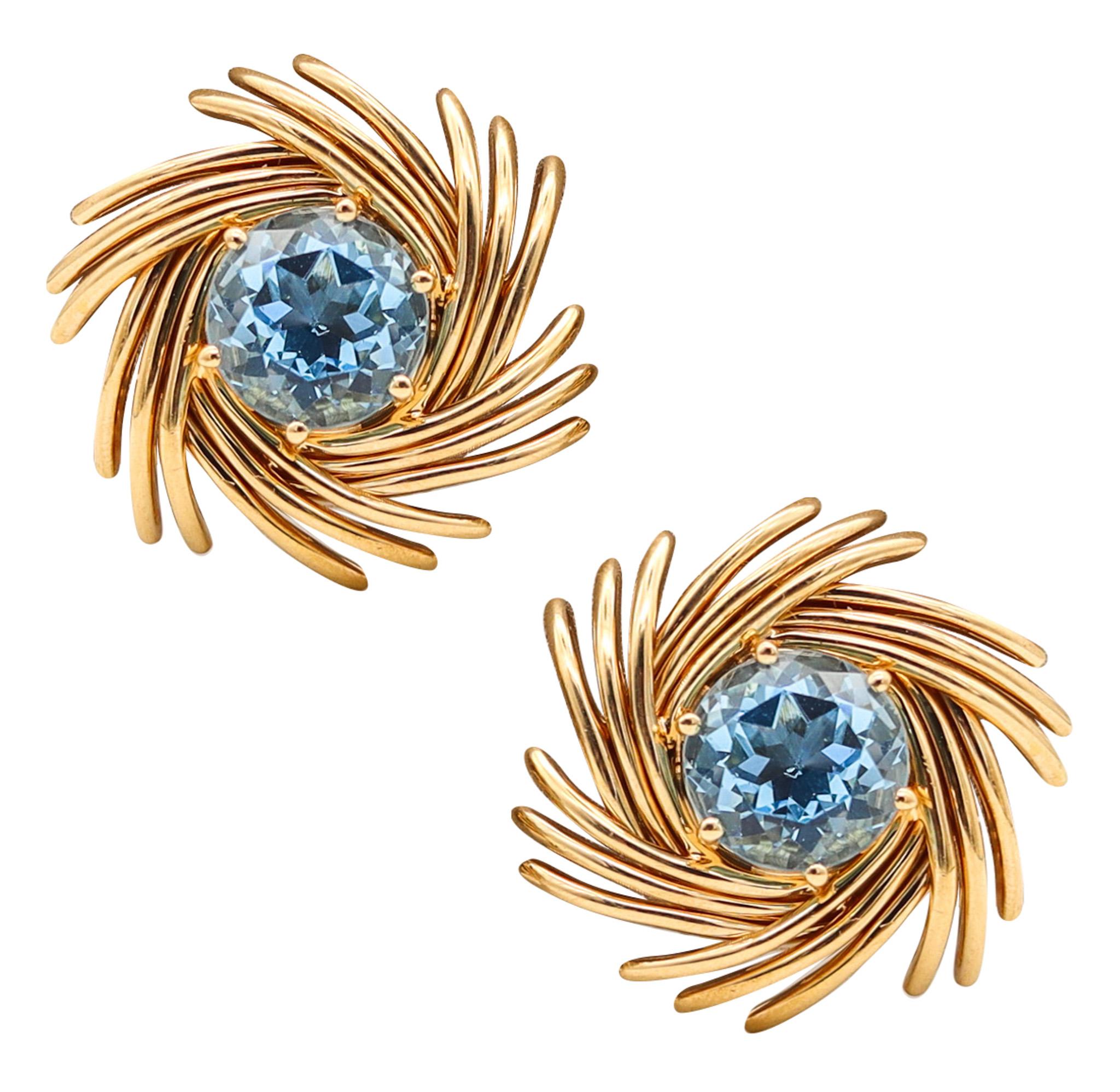 Tiffany & Co 1970 Jean Schlumberger Earrings In 18Kt Gold With 16 Ctw Aquamarine