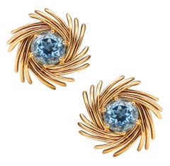 Tiffany & Co 1970 Jean Schlumberger Earrings In 18Kt Gold With 16 Ctw Aquamarine