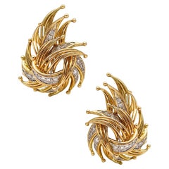 Tiffany Co 1970 Jean Schlumberger Flames Earrings 18Kt Gold 1.76 Cts Diamonds