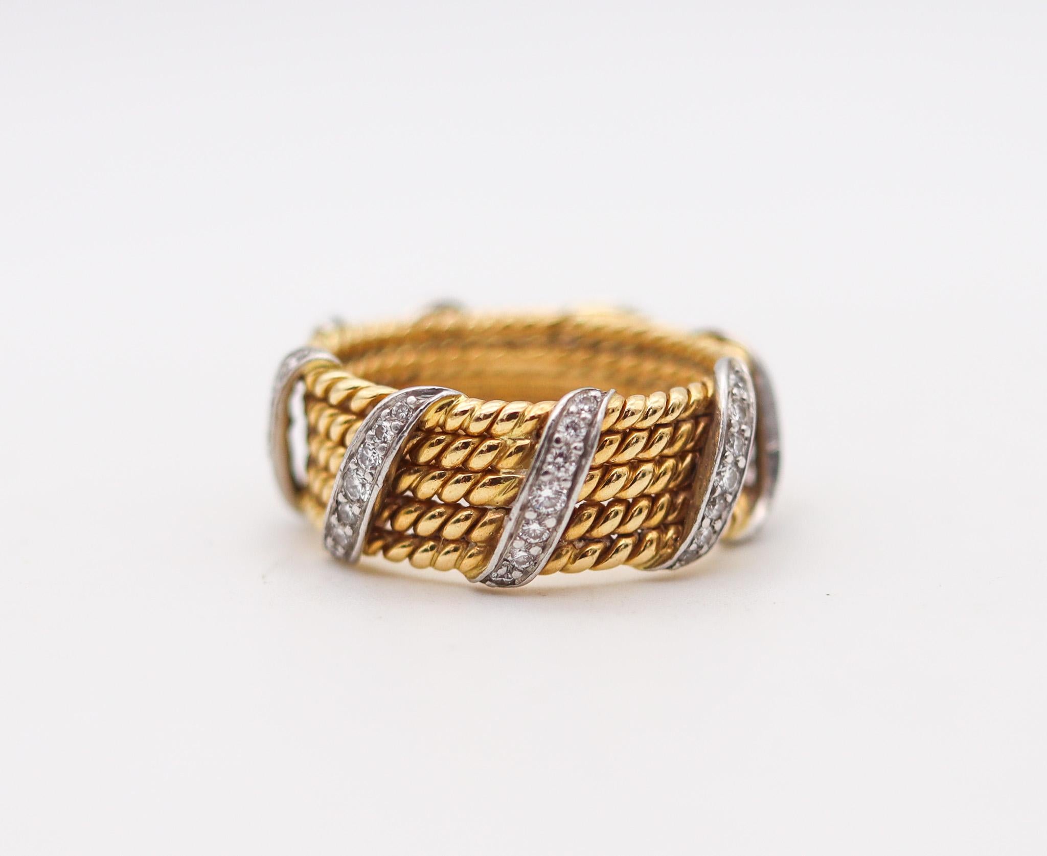 Classic ring designed by Jean Schlumberger for Tiffany & Co.

A band ring created in New York city by Jean Schlumberger for the Tiffany Studios, back in the 1970's. This iconic ring, was crafted with five row twisted ropes, made up in solid yellow