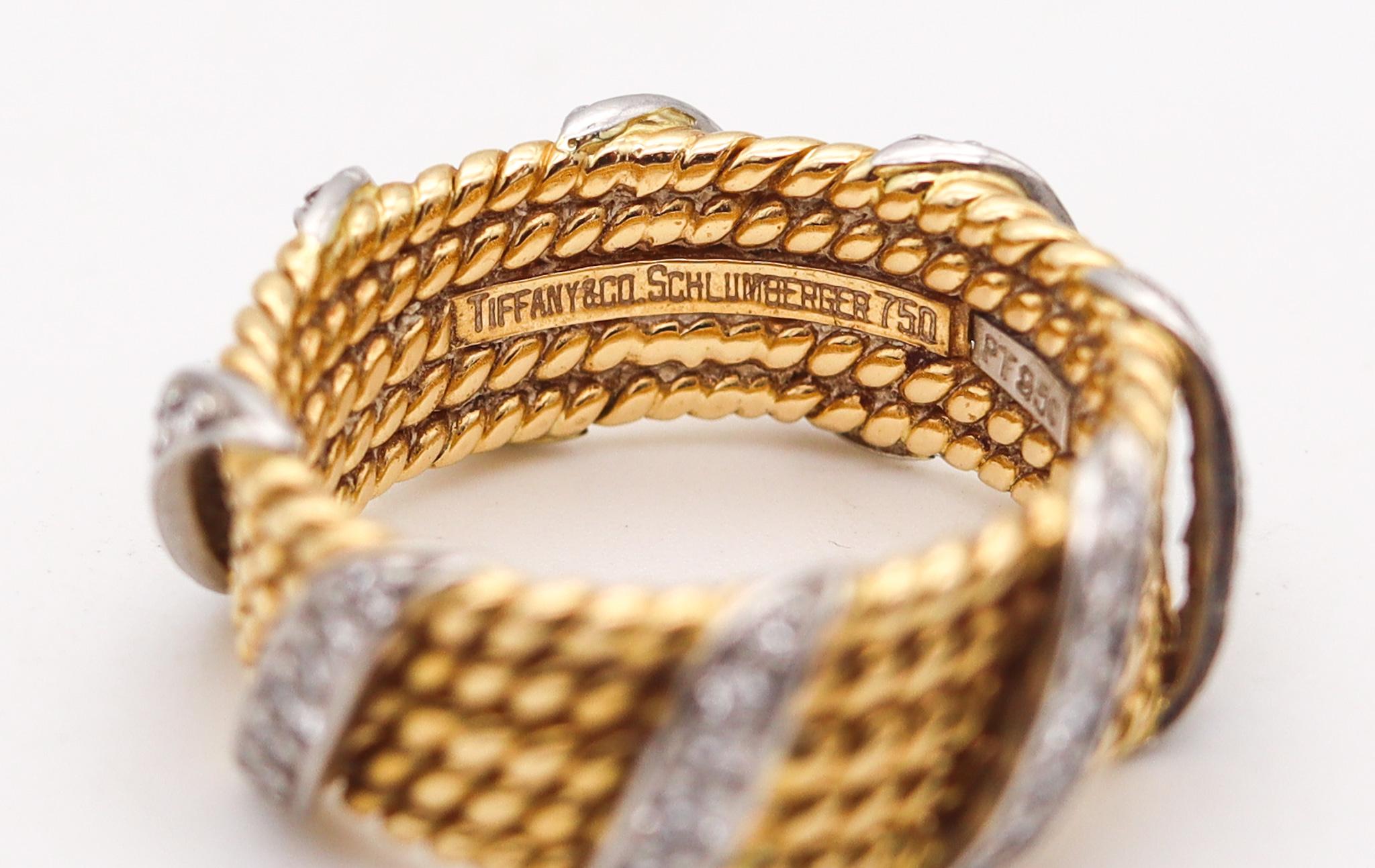 Modernist Tiffany & Co 1970 Jean Schlumberger Ring In 18Kt Gold And Platinum With Diamonds