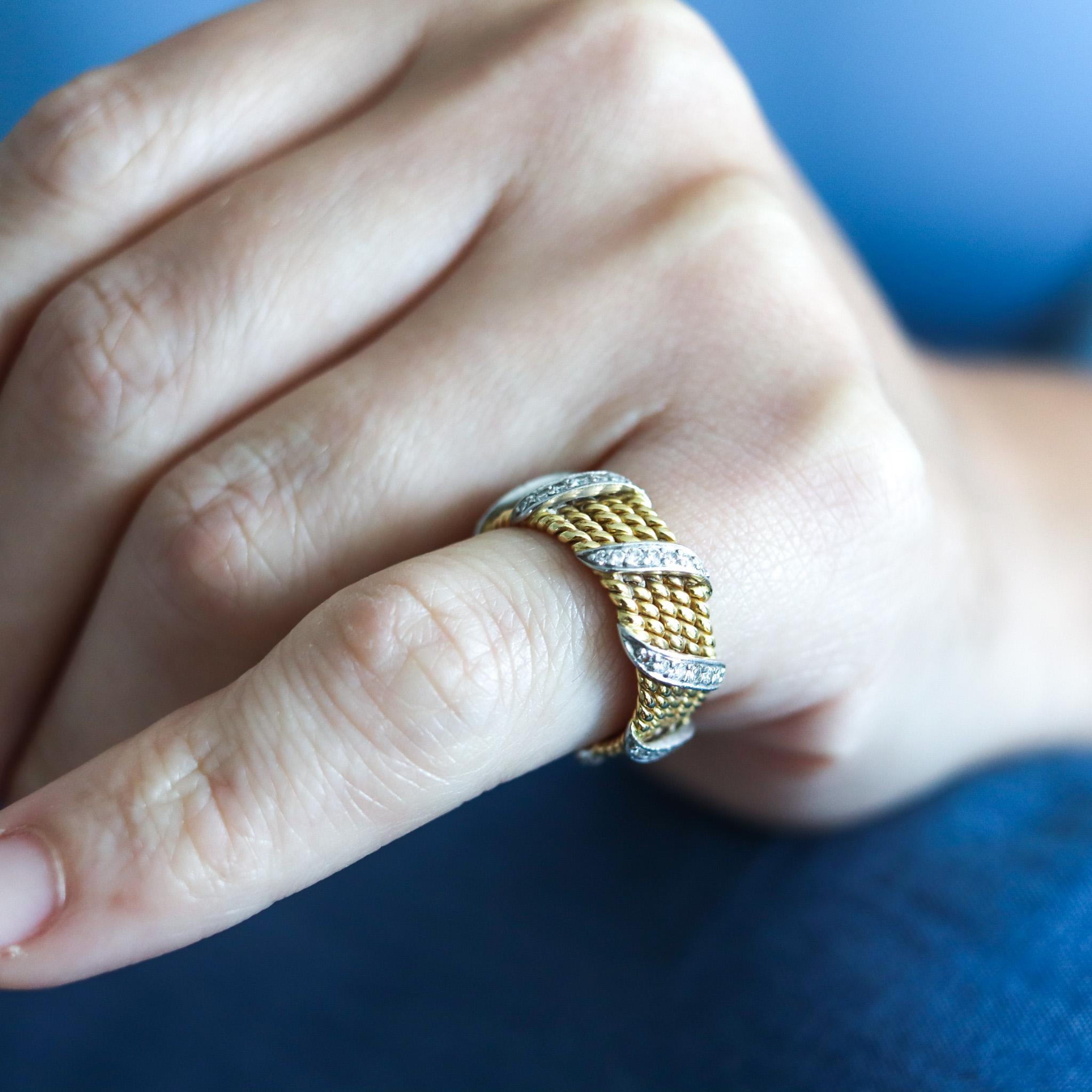 Tiffany & Co 1970 Jean Schlumberger Ring In 18Kt Gold And Platinum With Diamonds In Excellent Condition In Miami, FL