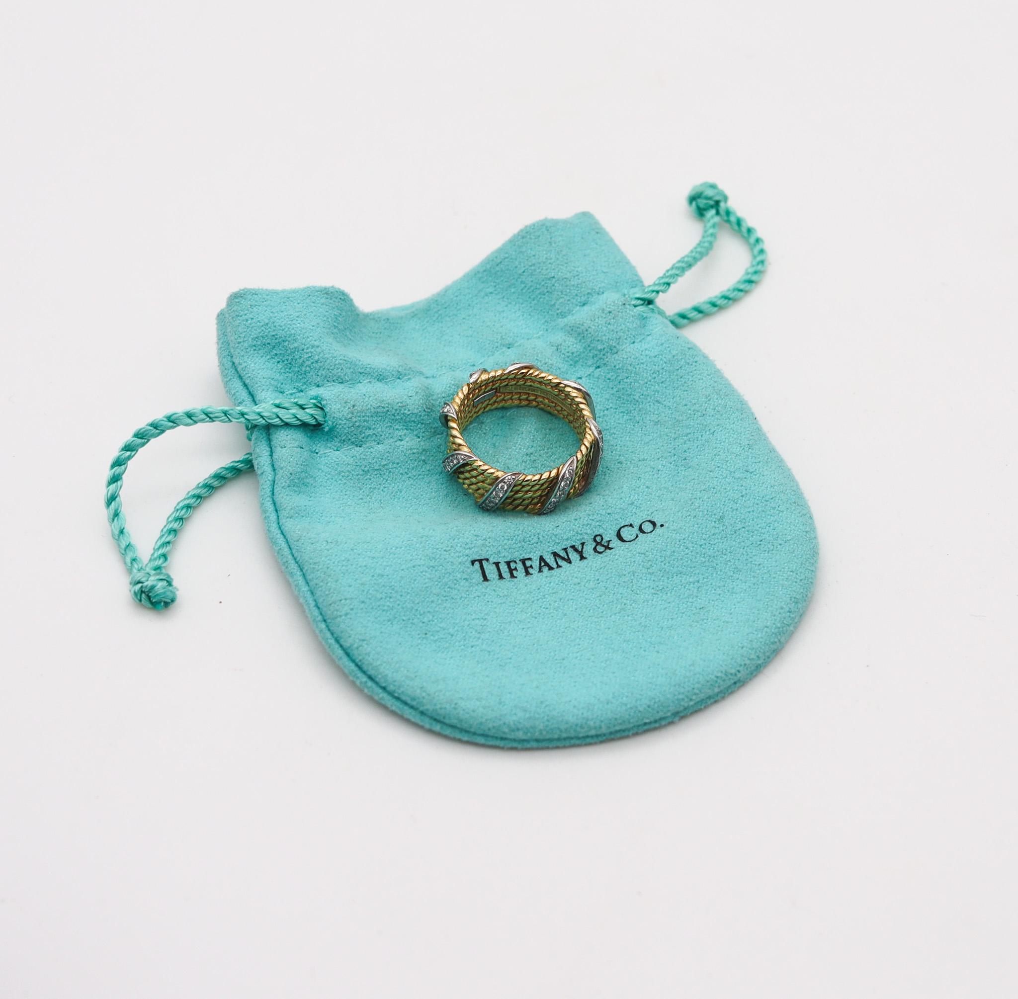 Women's or Men's Tiffany & Co 1970 Jean Schlumberger Ring In 18Kt Gold And Platinum With Diamonds