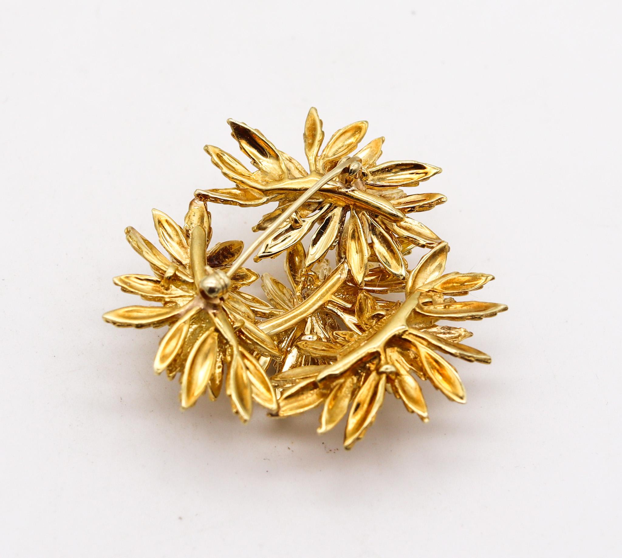 Round Cut Tiffany Co. 1970 Modernist Brooch In 18Kt Yellow Gold With Sapphires And Diamond For Sale