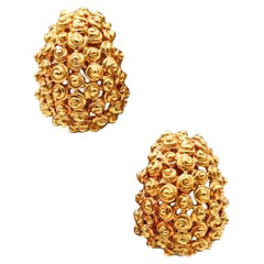 TIFFANY 
CO. 1970 Modernist Clip-On Earrings In Solid Textured 18Kt Yellow Gold