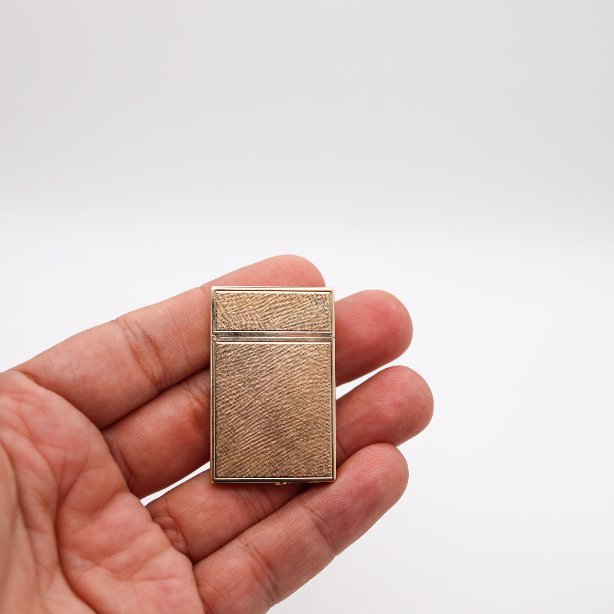 Brushed Tiffany & Co. 1970 Modernist Petrol Fluid Fiorentini Pocket Lighter In 14Kt Gold