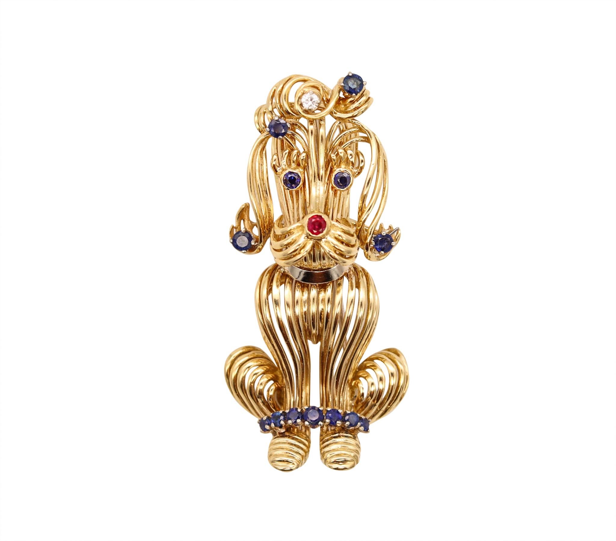 Gem set Dog brooch designed by Tiffany & Co.

A three-dimensional sculptural piece created at the Tiffany studios in New York city during the late mid-century period between the 1960 and 1970. This unique seated doggy brooch has been carefully