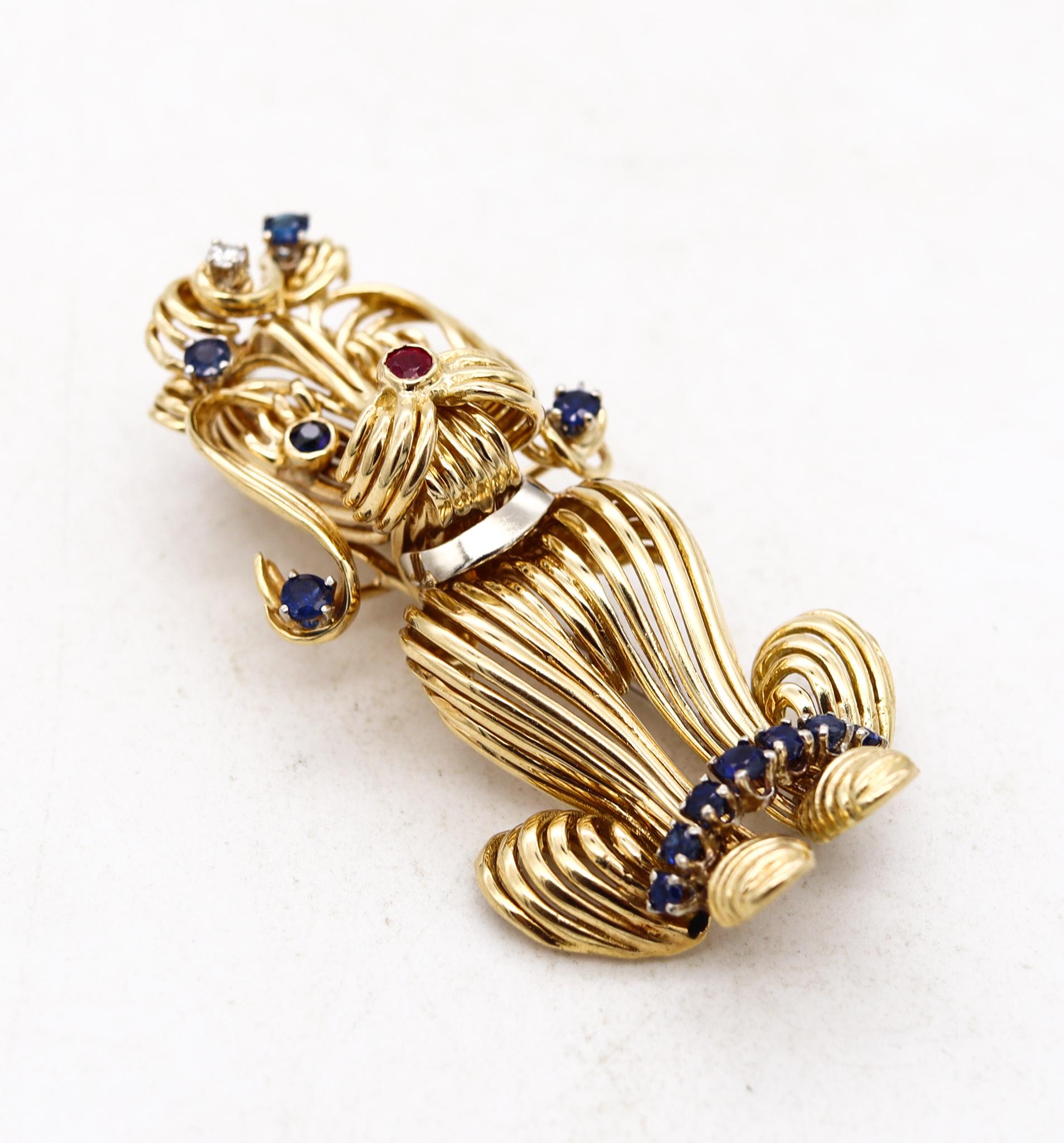 Women's or Men's Tiffany & Co 1970 New York Dog Brooch 18Kt Gold with 1.34 Cts Sapphires Diamonds