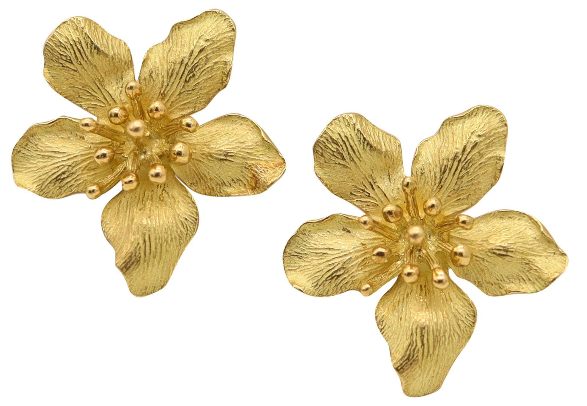 TIFFANY 
CO. 1970 Orchids Flowers Clips On Earrings In Solid 18Kt Yellow Gold en venta