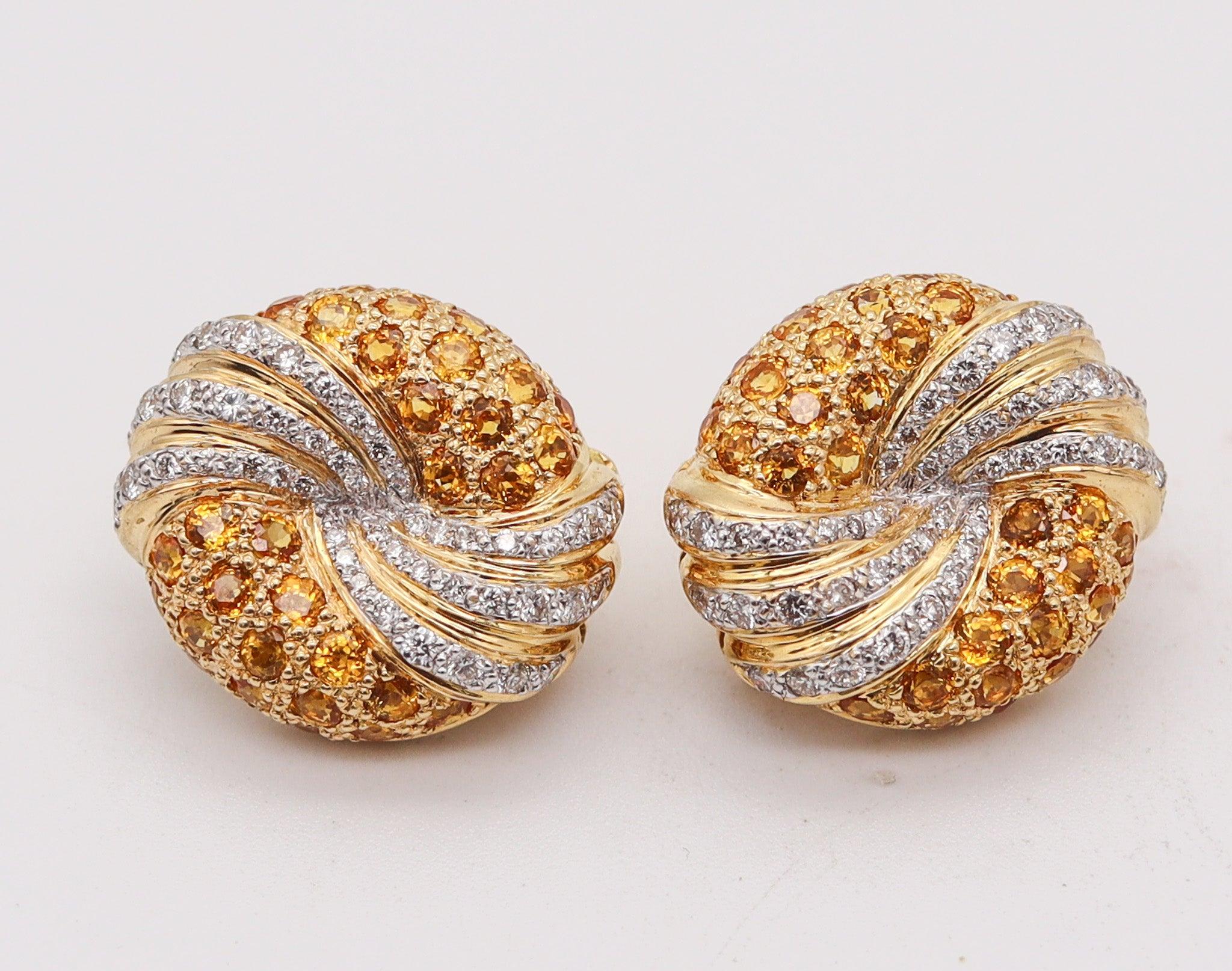 Modernist TIFFANY & CO. 1970 Paris Schlumberger Earrings In 18Kt Gold Diamonds & Sapphires For Sale