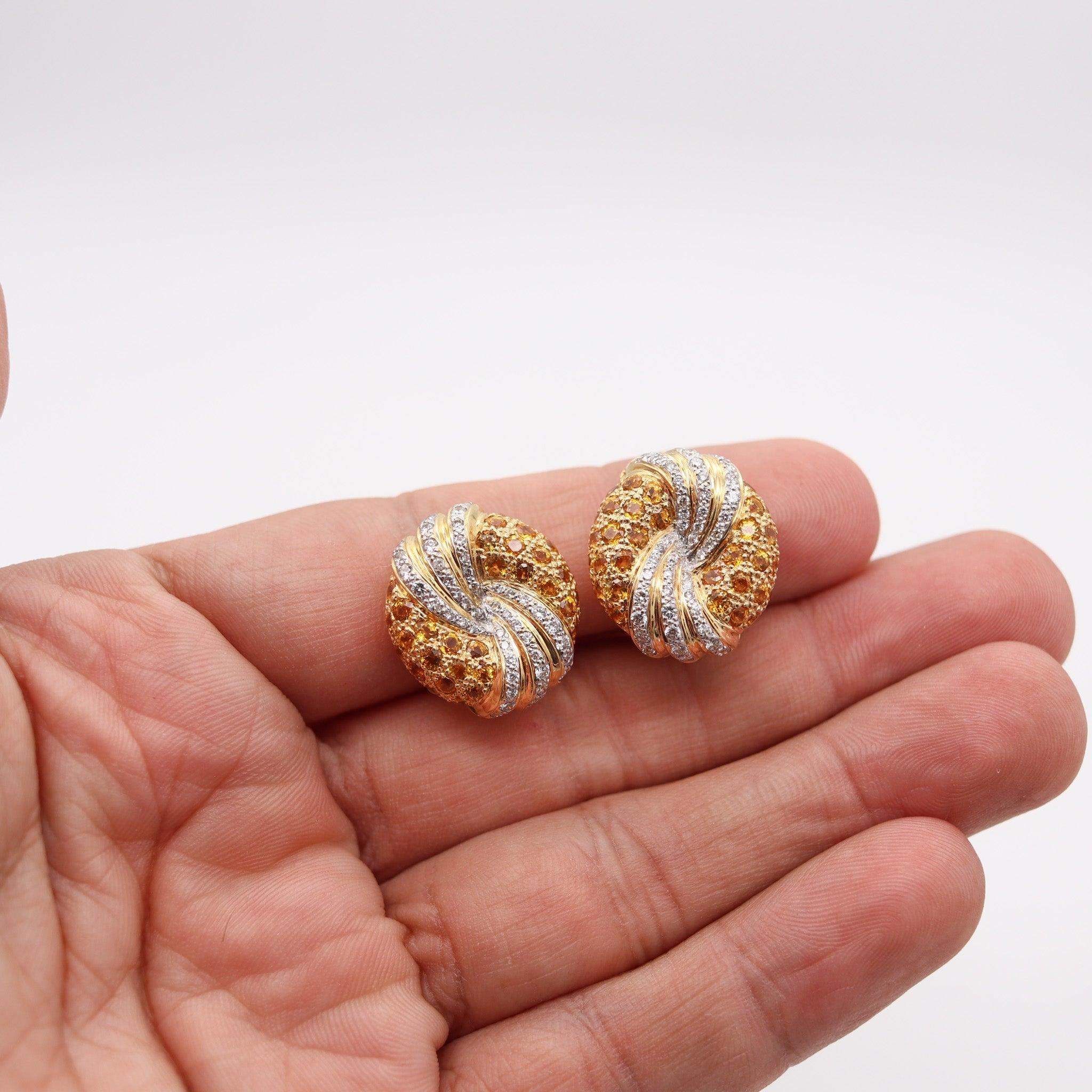 TIFFANY & CO. 1970 Paris Schlumberger Earrings In 18Kt Gold Diamonds & Sapphires In Excellent Condition For Sale In Miami, FL