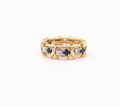 TIFFANY & CO. 1970 Paris Schlumberger Ring In 18Kt Gold Diamonds & Sapphires