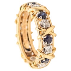 TIFFANY & CO. 1970 Paris Schlumberger Ring In 18Kt Gold Diamonds & Sapphires