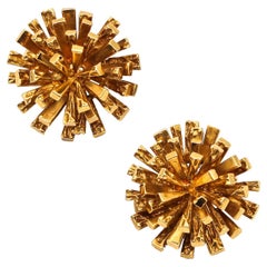 Tiffany & Co. 1970 Retro Sputnik Sunburst Clips Earrings in Textured 18Kt Gold