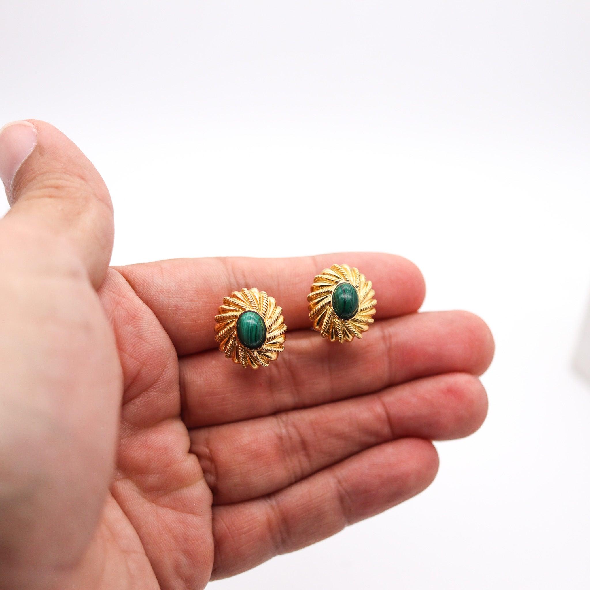 Women's TIFFANY & CO. 1970 Schlumberger Clips-On Earrings In 18Kt Gold With Malachites For Sale