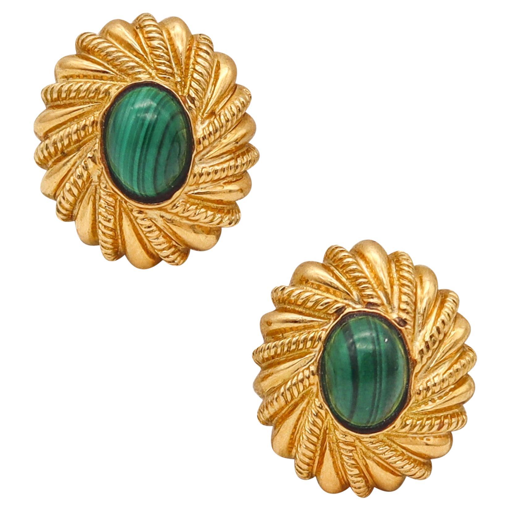 TIFFANY & CO. 1970 Schlumberger Clips-Ohrringe aus 18Kt Gold mit Malachiten