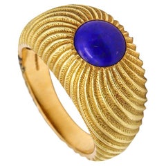 Vintage Tiffany Co 1970 Schlumberger Cocktail Ring in 18Kt Yellow Gold with Lapiz Lazuli