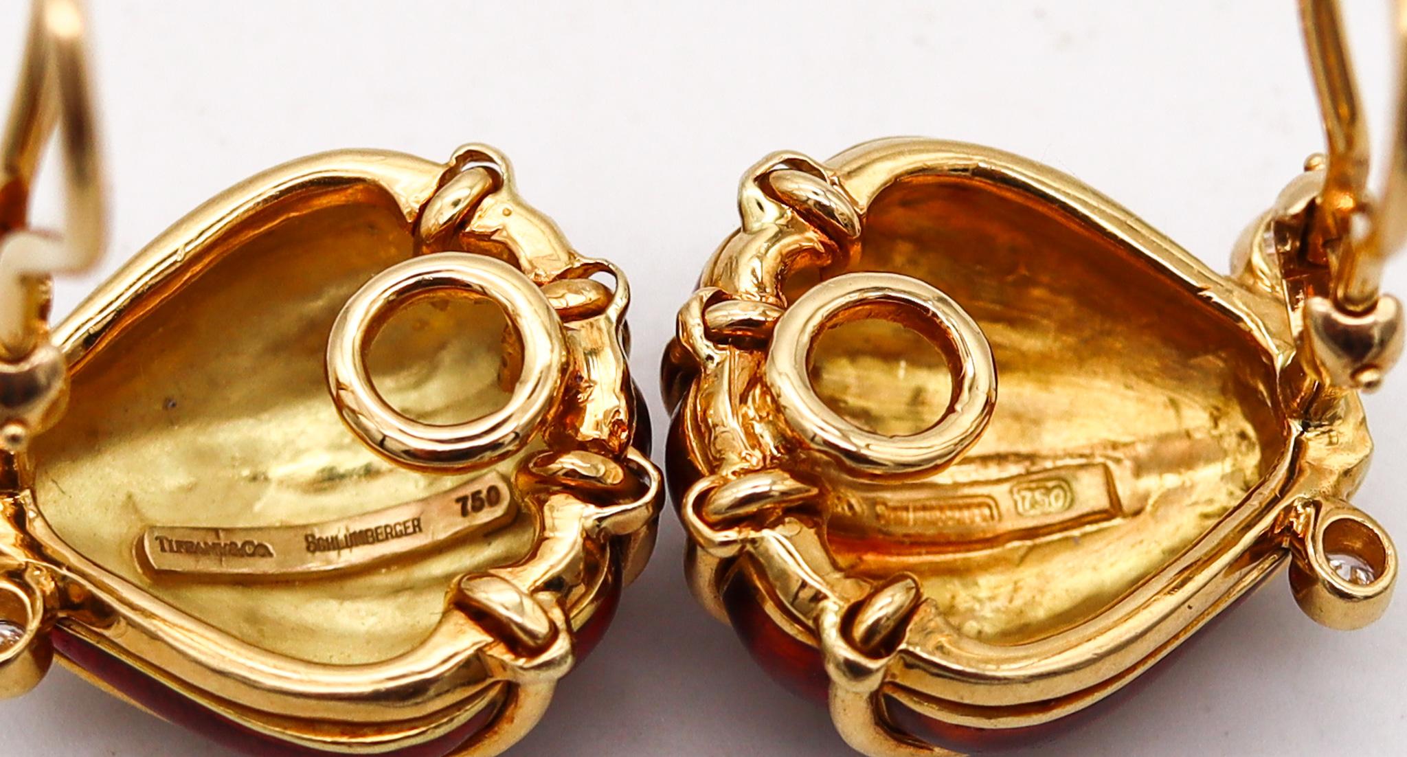 Tiffany & Co. 1970 Schlumberger Enameled Earrings In 18Kt Gold With Diamonds In Excellent Condition For Sale In Miami, FL