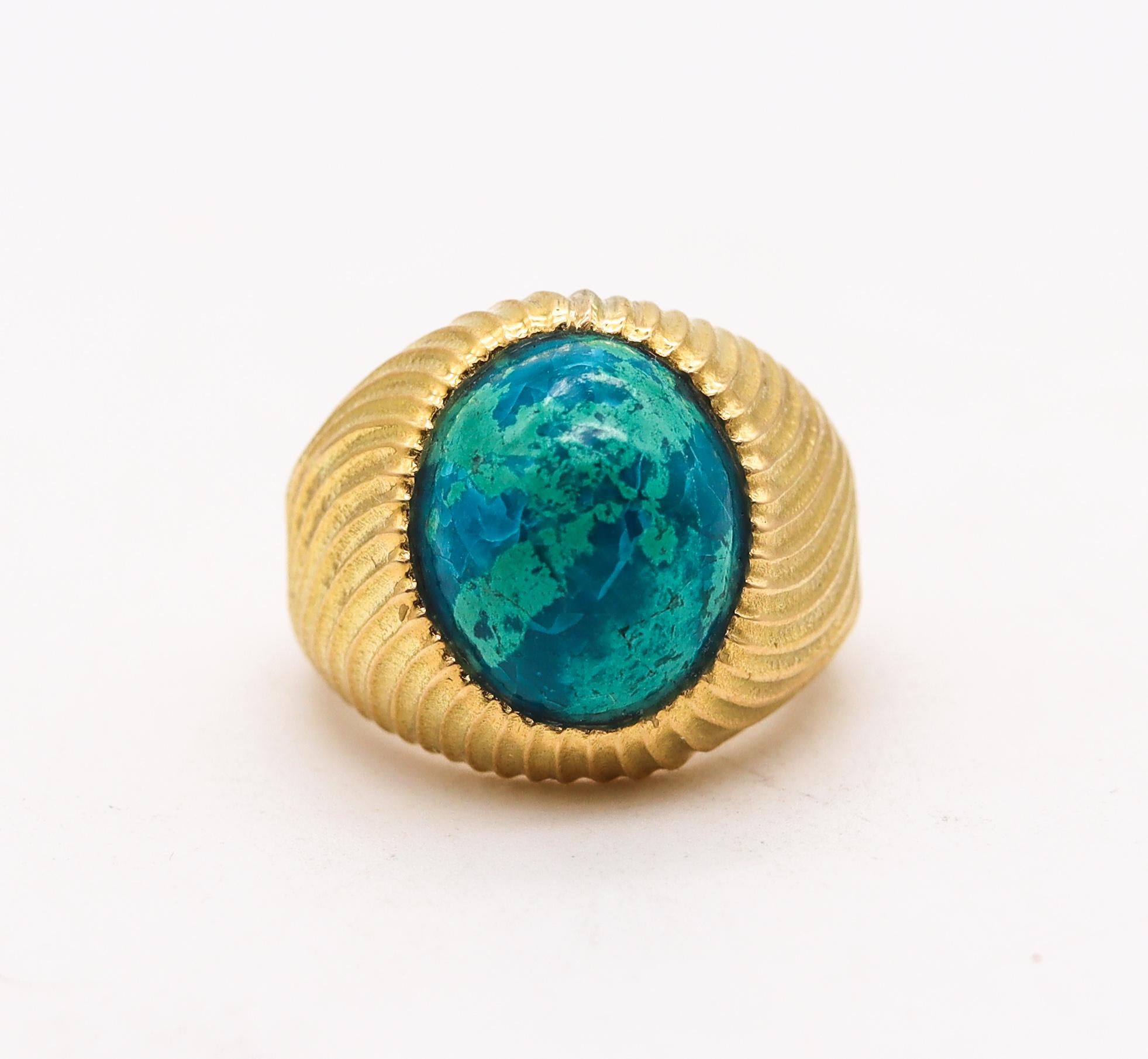 Modernist Tiffany & Co. 1970 Schlumberger Large Cocktail Ring in 18Kt Gold & Azurmalachite