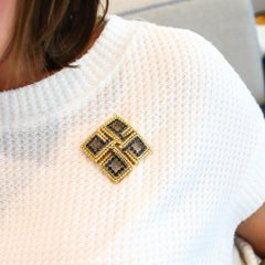 TIFFANY & CO. 1970 Squared Brooch In 18Kt Yellow Gold With 5.60 Ctw In Sapphires