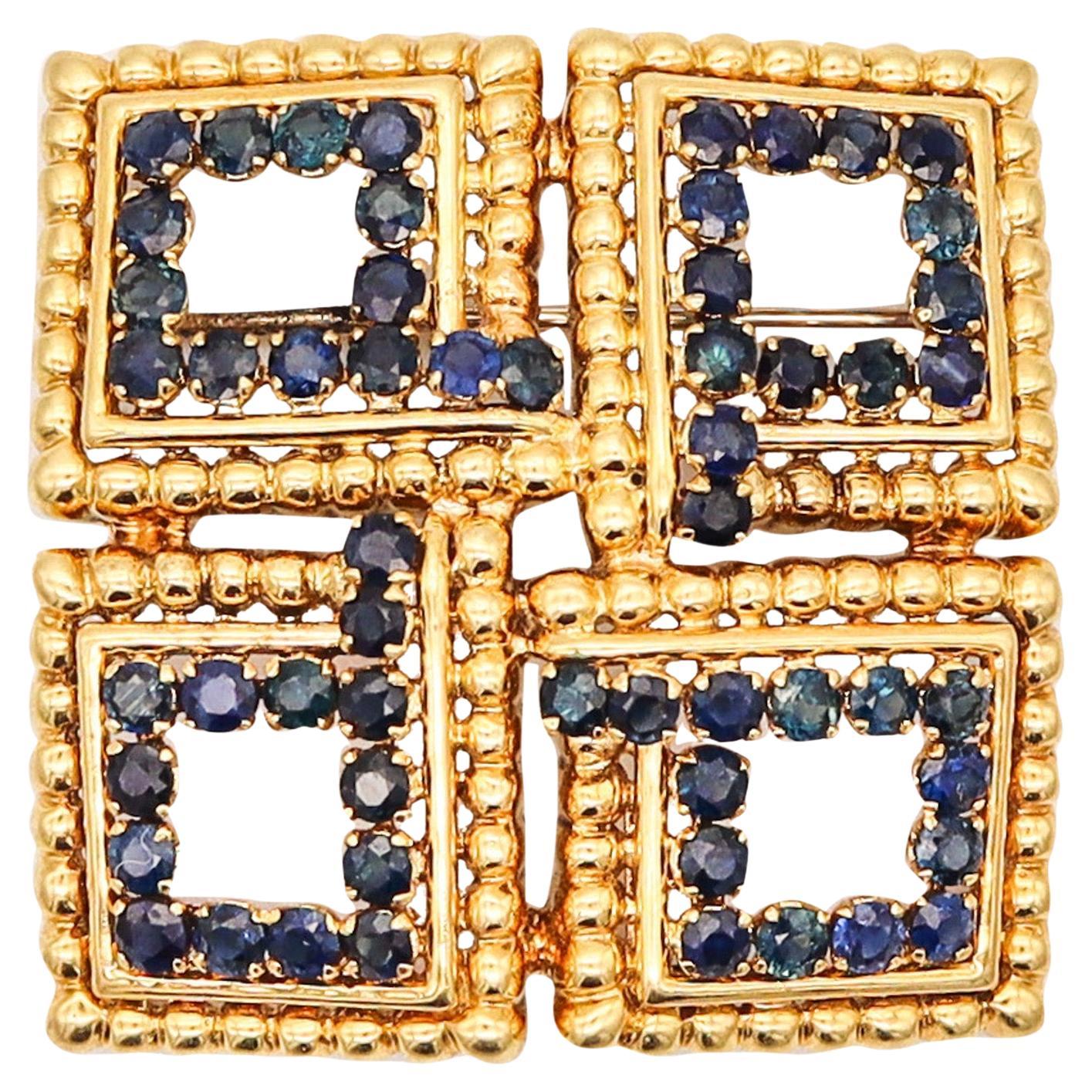 TIFFANY & CO. 1970 Squared Brooch In 18Kt Yellow Gold With 5.60 Ctw In Sapphires
