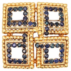 TIFFANY & CO. 1970 Broche carrée en or jaune 18 carats avec saphirs de 5,60 carats