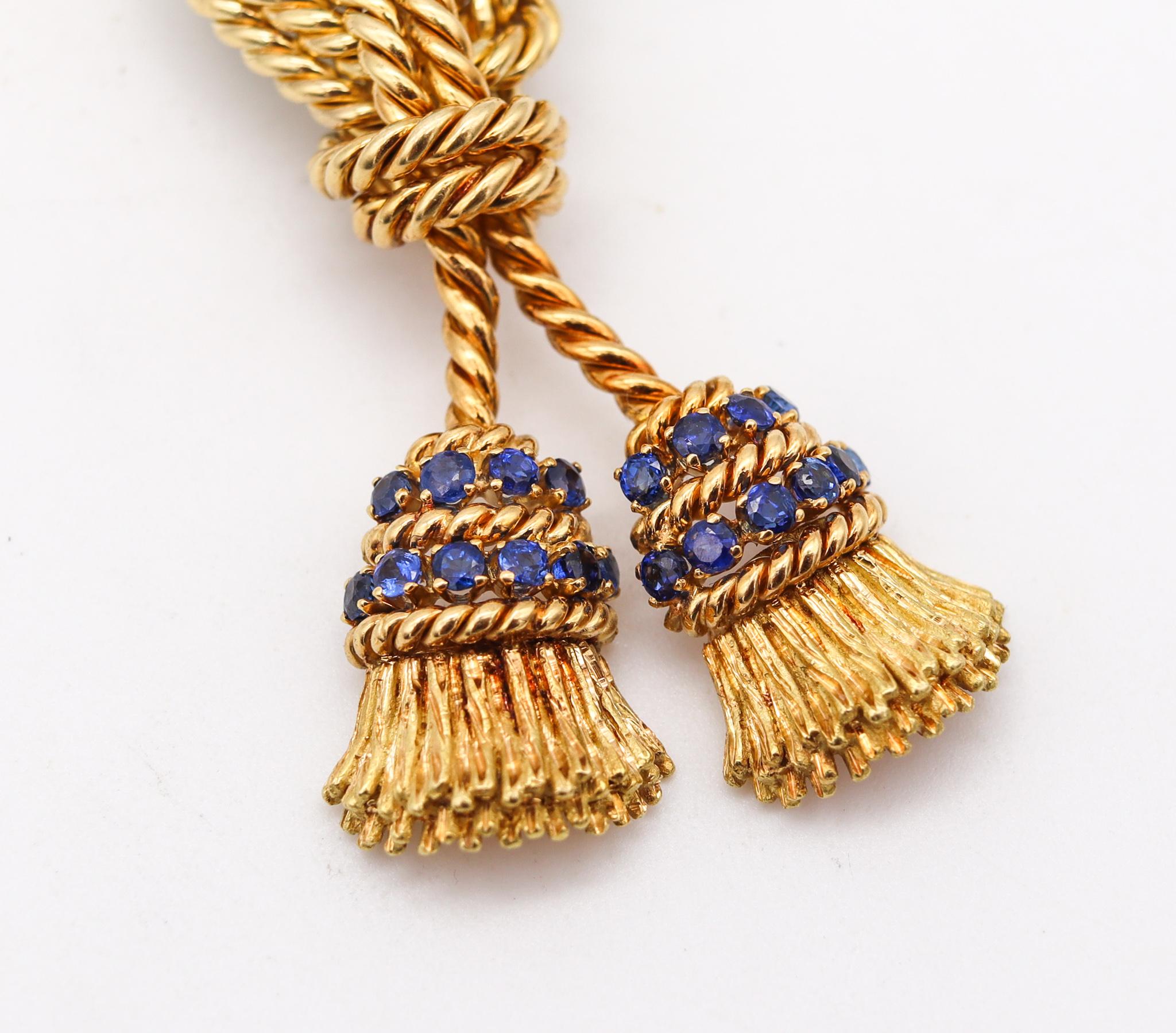 Modernist Tiffany & Co. 1970 Tassel Pendant 18Kt Gold with 11.75 Cts Sapphires Turquoises