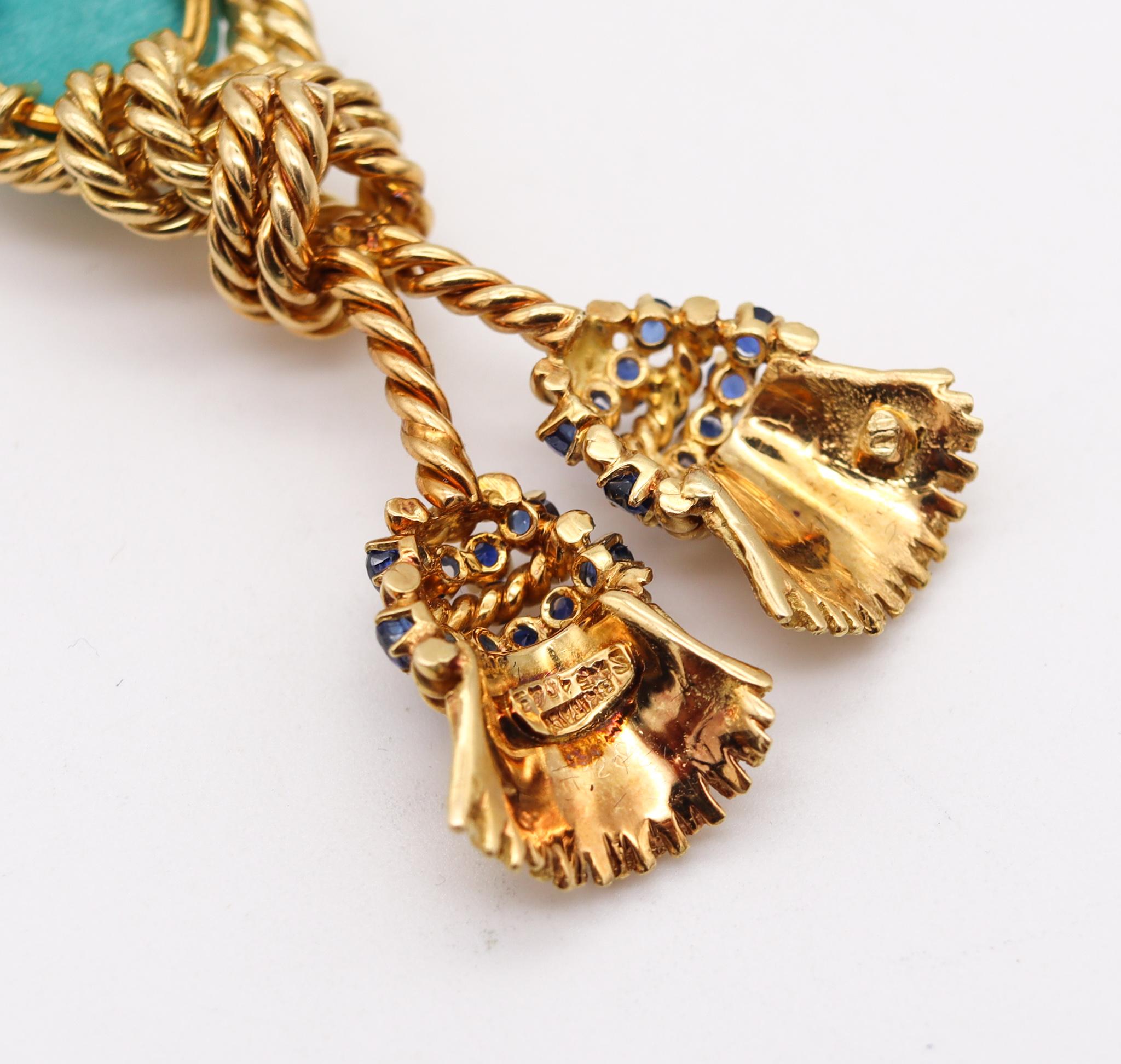 Tiffany & Co. 1970 Tassel Pendant 18Kt Gold with 11.75 Cts Sapphires Turquoises 1