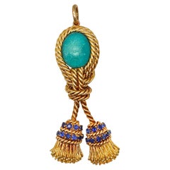 Tiffany & Co. 1970 Tassel Pendant 18Kt Gold with 11.75 Cts Sapphires Turquoises