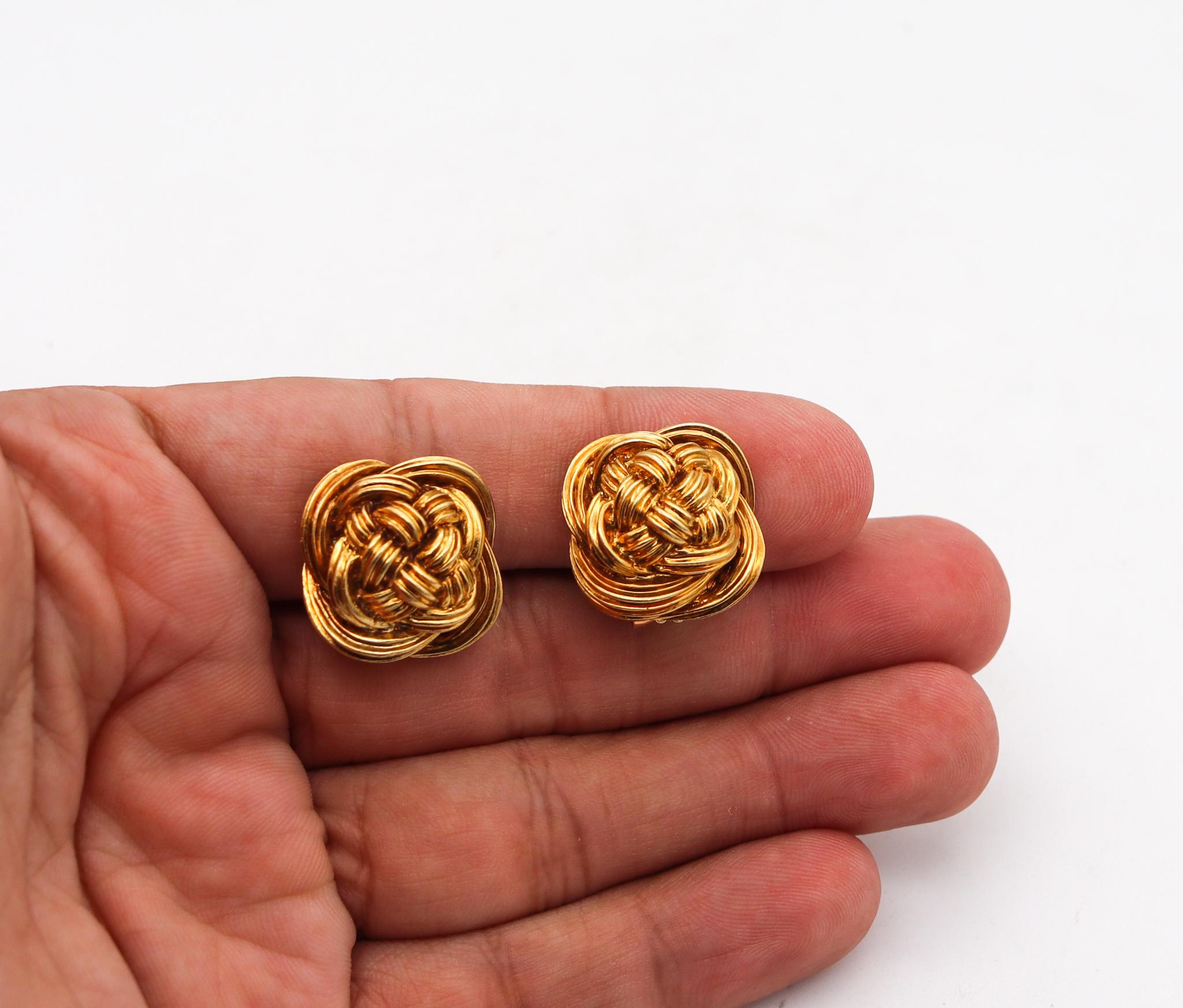 Women's Tiffany Co. 1970 Vintage Celtic Knots Clip Earrings in Textured 18Kt Yellow Gold